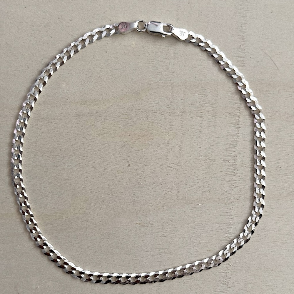 New 925 Italy Sterling Silver Chain Ankle Bracelet Lobster Clasp